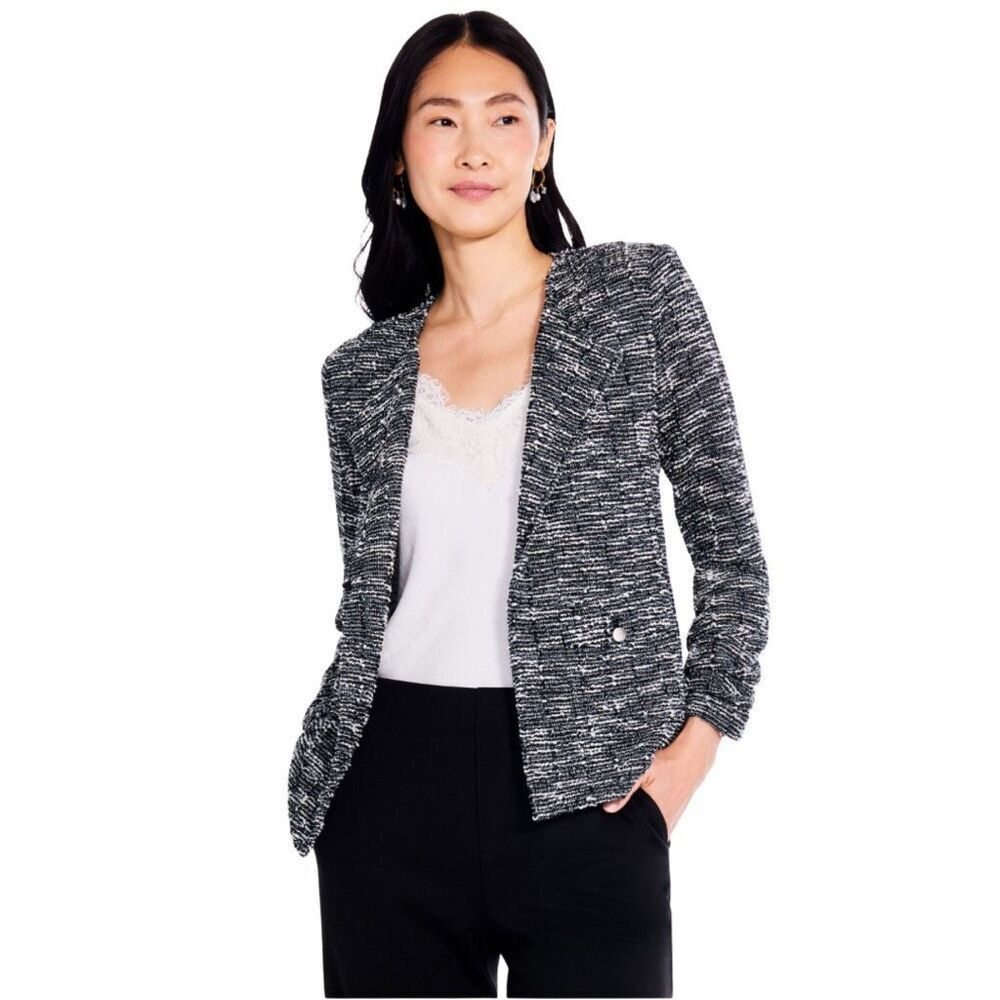 NIC+ZOE Black and White Tweed Open-Front Blazer